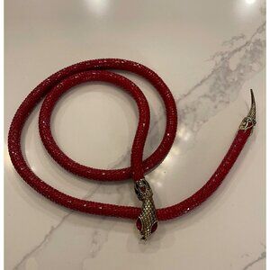 Whiting & Davis gold and red mesh snake belt & necklace